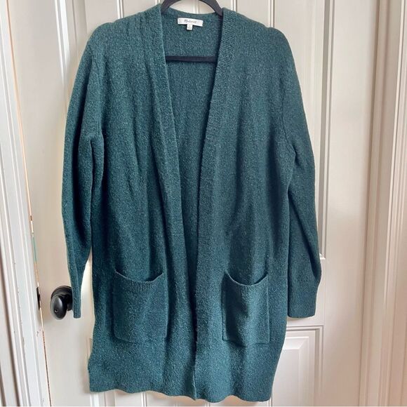Madewell cozy cardigan sweater hunter green long wool alpaca front pockets small - Picture 3 of 9